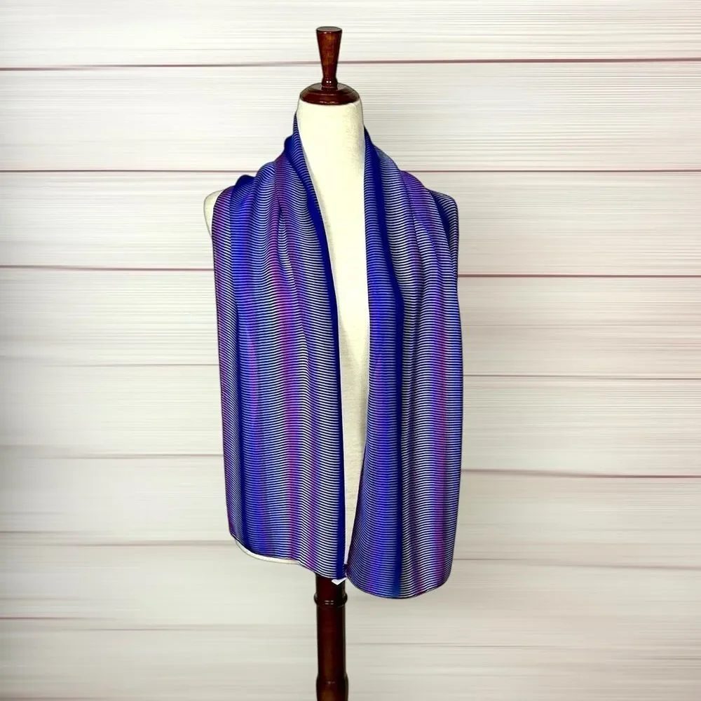 Carlisle Silk Oblong Scarf Blue Purple Striped Hand Rolled 60x14